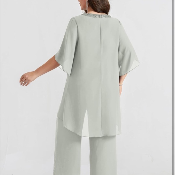 Elegant Women's light Gray 2 piece Chiffon pant set 22W/0100 - Picture 3 of 7